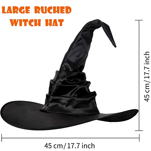 3 Pieces Halloween Witch Hats Black Large Ruched Witch Hat Women Costume Accessory for Halloween Cosplay Party (Classic Style)