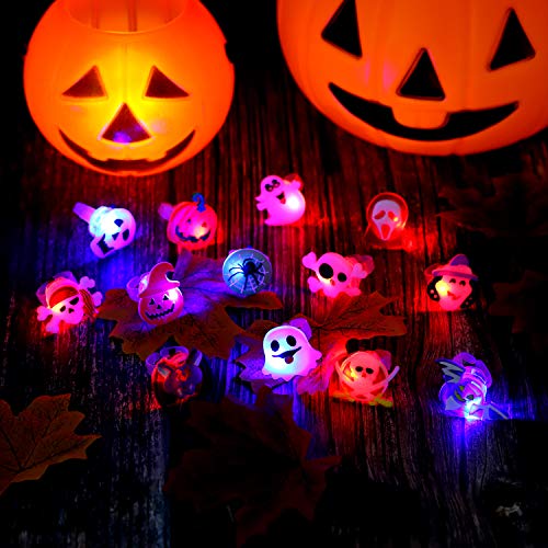 URATOT 100 Pieces Halloween LED Glow Rings Glow in the Dark Rings Halloween Gifts Light Up Toys Rings for Halloween Party Favors Decorations