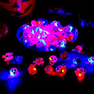 URATOT 100 Pieces Halloween LED Glow Rings Glow in the Dark Rings Halloween Gifts Light Up Toys Rings for Halloween Party Favors Decorations