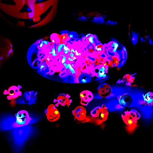 URATOT 100 Pieces Halloween LED Glow Rings Glow in the Dark Rings Halloween Gifts Light Up Toys Rings for Halloween Party Favors Decorations