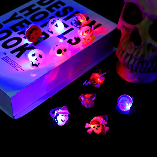 URATOT 100 Pieces Halloween LED Glow Rings Glow in the Dark Rings Halloween Gifts Light Up Toys Rings for Halloween Party Favors Decorations