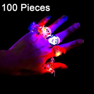 URATOT 100 Pieces Halloween LED Glow Rings Glow in the Dark Rings Halloween Gifts Light Up Toys Rings for Halloween Party Favors Decorations