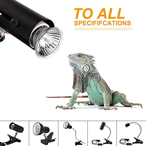 2-Pack Adjustable Reptile Clamp Heat Lamp Fixture Holder with 3-Pack 50W Sun Basking Spot Lamp Suitable for Aquarium, Reptiles,Lizard, Turtle, Snake