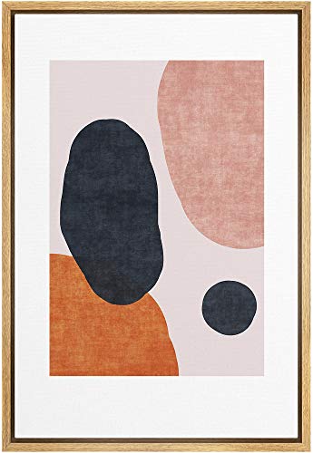 IDEA4WALL Framed Canvas Print Wall Art Blue, Pink & Orange Textured Spots Geometric Shapes Illustrations Modern Art Mid-Century Modern Ultra for Living Room, Bedroom, Office - 16"x24" Natural