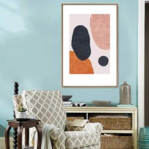 IDEA4WALL Framed Canvas Print Wall Art Blue, Pink & Orange Textured Spots Geometric Shapes Illustrations Modern Art Mid-Century Modern Ultra for Living Room, Bedroom, Office - 16"x24" Natural