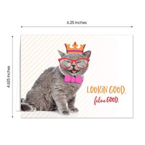 Funny Cat Pun Birthday Card Pack / 24 Cat Birthday Cards With White Envelopes / 4 7/8" x 3 1/2" Cats Birthday Note Cards/Hilarious Cute Kitten Birthday Greeting Cards