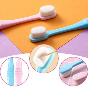4 Pieces Extra Soft Toothbrushes Micro Nano Manual Toothbrush for Sensitive Gums with 20,000 Extra Soft Bristles for Fragile Gums Adult Kid Children (Blue, Pink)