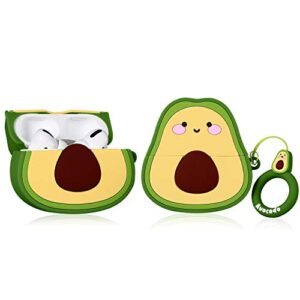 coralogo for airpods pro 2019/pro 2 gen 2022 case, cute fruit cartoon funny character protective keychain cover 3d fun cool soft silicone skin air pods pro charging cases for airpod pro (avocado)
