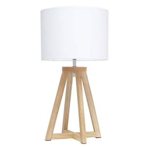 simple designs lt1069-nwh interlocked triangular wood fabric shade table lamp, natural/white 9.88 x 9.88 x 19.13
