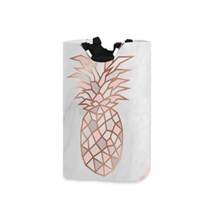 alaza pineapple laundry basket collapsible, fabric laundry hamper basket foldable, rose gold pineapple on pink and white marble