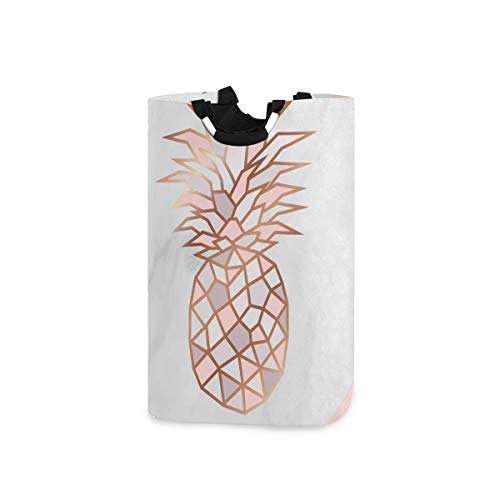 ALAZA Pineapple Laundry Basket Collapsible, Fabric Laundry Hamper Basket Foldable, Rose Gold Pineapple On Pink and White Marble