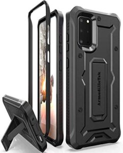 armadillotek vanguard case designed for samsung galaxy s20+plus (2020 release) military grade full-body rugged with built-in kickstand - black