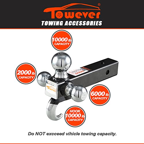 Towever 84180P 2 inch Trailer Hitch Ball, Towing Tri Ball Mounts with Hook and Pin, Fits for 2 inch Tow Hitch Receiver