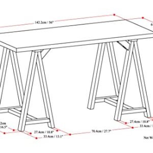 SIMPLIHOME Sawhorse SOLID WOOD Modern Industrial 56 inch Wide Home Office Desk, Writing Table, Workstation, Study Table Furniture in Medium Saddle Brown