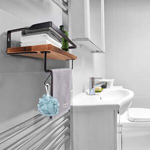 YEVIOR Floating Shelves Wall Mounted, Floating Wall Shelves with 5 Hooks, Rustic Pine Wood Floating Shelves with Removable Towel Bar, Set of 2 Floating Shelves for Bathroom, Kitchen, Bedroom