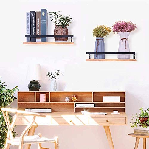 YEVIOR Floating Shelves Wall Mounted, Floating Wall Shelves with 5 Hooks, Rustic Pine Wood Floating Shelves with Removable Towel Bar, Set of 2 Floating Shelves for Bathroom, Kitchen, Bedroom