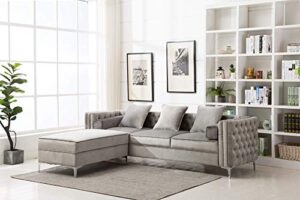 legend vansen reversible l shaped velvet sofa chaise with ottoman for 3seats large size sectional, grey