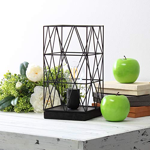 Simple Designs LT1073-BLK Geometric Square Metal Table Lamp, Black 5.13 x 5.13 x 10.25