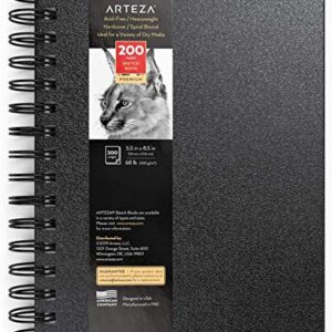 Arteza Small Sketch Book 5.5x8.5 Inches, Black Sketch Pad, 100 Sheets, 68 lb 100 GSM Paper, Hardcover Spiral-Bound Drawing Book, Use with Pencils, Charcoal, Pens, Crayons and Other Dry Media