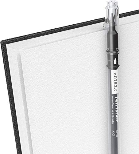 Arteza Small Sketch Book 5.5x8.5 Inches, Black Sketch Pad, 100 Sheets, 68 lb 100 GSM Paper, Hardcover Spiral-Bound Drawing Book, Use with Pencils, Charcoal, Pens, Crayons and Other Dry Media