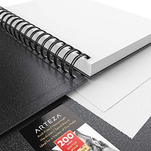 Arteza Small Sketch Book 5.5x8.5 Inches, Black Sketch Pad, 100 Sheets, 68 lb 100 GSM Paper, Hardcover Spiral-Bound Drawing Book, Use with Pencils, Charcoal, Pens, Crayons and Other Dry Media