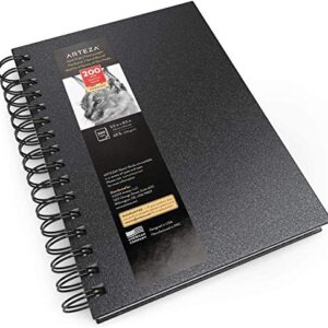 Arteza Small Sketch Book 5.5x8.5 Inches, Black Sketch Pad, 100 Sheets, 68 lb 100 GSM Paper, Hardcover Spiral-Bound Drawing Book, Use with Pencils, Charcoal, Pens, Crayons and Other Dry Media