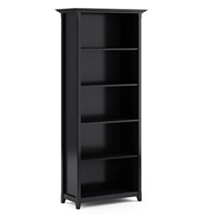 SIMPLIHOME Amherst SOLID WOOD 70 inch x 30 inch Transitional 5 Shelf Bookcase in Black with 5 Shelves, for the Living Room, Study and Office