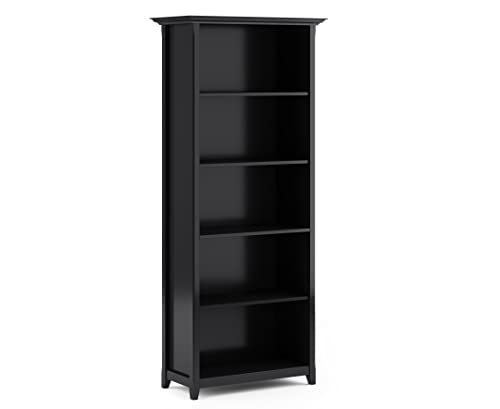 SIMPLIHOME Amherst SOLID WOOD 70 inch x 30 inch Transitional 5 Shelf Bookcase in Black with 5 Shelves, for the Living Room, Study and Office