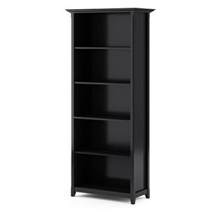 SIMPLIHOME Amherst SOLID WOOD 70 inch x 30 inch Transitional 5 Shelf Bookcase in Black with 5 Shelves, for the Living Room, Study and Office