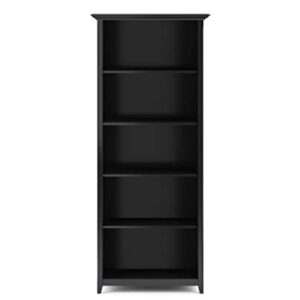 SIMPLIHOME Amherst SOLID WOOD 70 inch x 30 inch Transitional 5 Shelf Bookcase in Black with 5 Shelves, for the Living Room, Study and Office