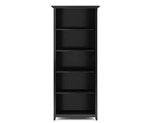 SIMPLIHOME Amherst SOLID WOOD 70 inch x 30 inch Transitional 5 Shelf Bookcase in Black with 5 Shelves, for the Living Room, Study and Office