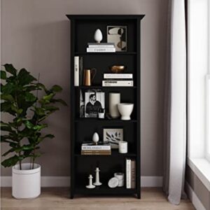 SIMPLIHOME Amherst SOLID WOOD 70 inch x 30 inch Transitional 5 Shelf Bookcase in Black with 5 Shelves, for the Living Room, Study and Office