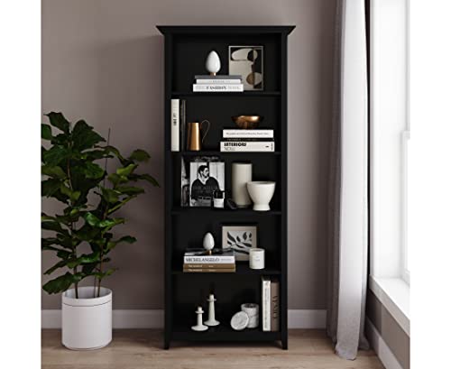 SIMPLIHOME Amherst SOLID WOOD 70 inch x 30 inch Transitional 5 Shelf Bookcase in Black with 5 Shelves, for the Living Room, Study and Office