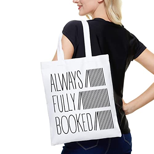 Ihopes Always Fully Booked Reusable Tote Bag | Funny Library Canvas Tote Bag School Bag Book Lovers Gift for Bookworm Teens Men Women Friends Kids