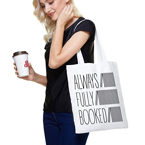 Ihopes Always Fully Booked Reusable Tote Bag | Funny Library Canvas Tote Bag School Bag Book Lovers Gift for Bookworm Teens Men Women Friends Kids