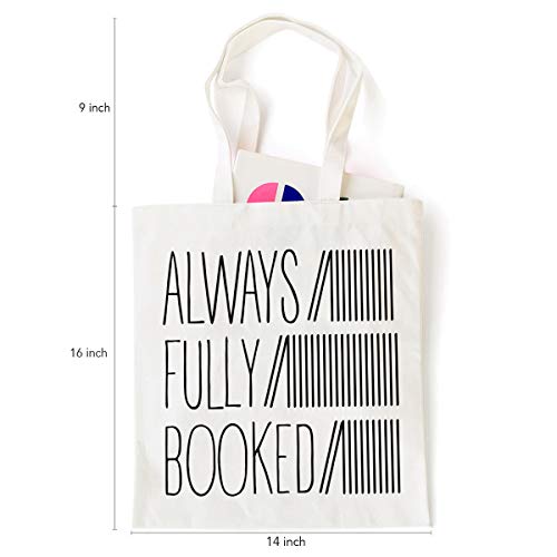 Ihopes Always Fully Booked Reusable Tote Bag | Funny Library Canvas Tote Bag School Bag Book Lovers Gift for Bookworm Teens Men Women Friends Kids