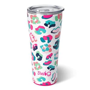 swig life xl 32oz tumbler, insulated coffee tumbler with lid, cup holder friendly, dishwasher safe, stainless steel, extra large travel mugs insulated for hot and cold drinks (a party animal)