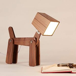 hroome fun unique dog table lamp dimmable touch sensor wood cute bedside desk lamp warm white light gifts for kids boys girls living room bedrooms reading writing (medium-walnut color)