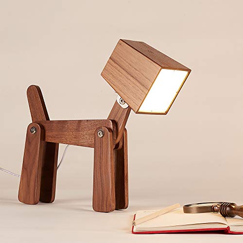 HROOME Fun Unique Dog Table Lamp Dimmable Touch Sensor Wood Cute Bedside Desk Lamp Warm White Light Gifts for Kids Boys Girls Living Room Bedrooms Reading Writing (Medium-Walnut Color)