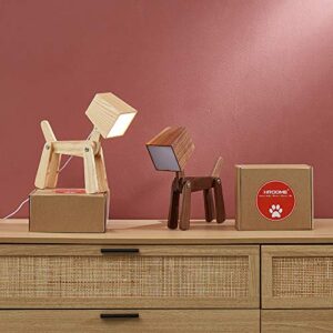 HROOME Fun Unique Dog Table Lamp Dimmable Touch Sensor Wood Cute Bedside Desk Lamp Warm White Light Gifts for Kids Boys Girls Living Room Bedrooms Reading Writing (Medium-Walnut Color)