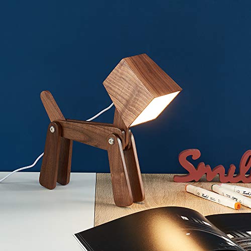 HROOME Fun Unique Dog Table Lamp Dimmable Touch Sensor Wood Cute Bedside Desk Lamp Warm White Light Gifts for Kids Boys Girls Living Room Bedrooms Reading Writing (Medium-Walnut Color)