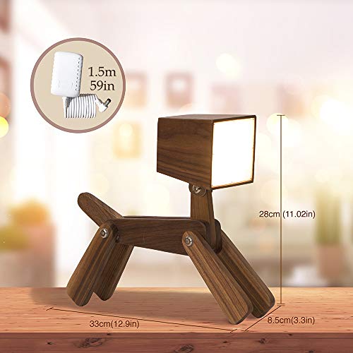 HROOME Fun Unique Dog Table Lamp Dimmable Touch Sensor Wood Cute Bedside Desk Lamp Warm White Light Gifts for Kids Boys Girls Living Room Bedrooms Reading Writing (Medium-Walnut Color)