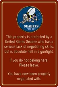 lenrius property protected by seabee sailor us navy metal tin sign 8x12 inch home kitchen wall decor