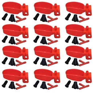 moduoduo 12pcs quail water cups pigeon automatic bird waterer for cage hang drinker breeding poultry drinking bowls(red)
