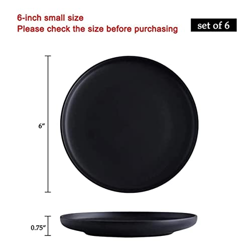 BonNoces 6 Inches Small Appetizer Plates Matte Porcelain, Elegant Mini Size Round Serving Plates for Dessert, Salad, Snacks, Set of 6 (Black)