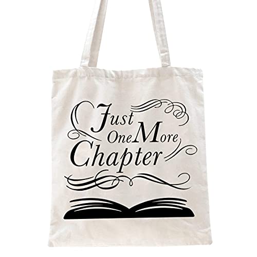 Ihopes Just One More Chapter Reusable Tote Bag | Funny Bookworm Library Canvas Tote Bag School Bag Book Lovers Gift for Teens Men Women Friends Kids