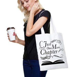 Ihopes Just One More Chapter Reusable Tote Bag | Funny Bookworm Library Canvas Tote Bag School Bag Book Lovers Gift for Teens Men Women Friends Kids