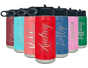 personalized bottle 20 oz with straw red custom laser engraved stainless steel vacuum insulated sport bottle with name