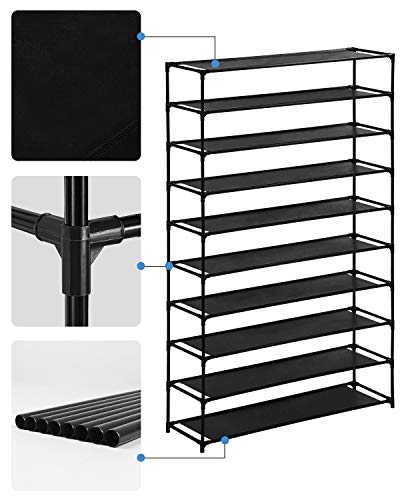 Youdesure 10 Tiers Shoe Rack, Large Shoe Rack Organizer for 50 Pairs, Space Saving Shoe Shelf, Non-Woven Fabric Shoe Storage Cabinet (Black)