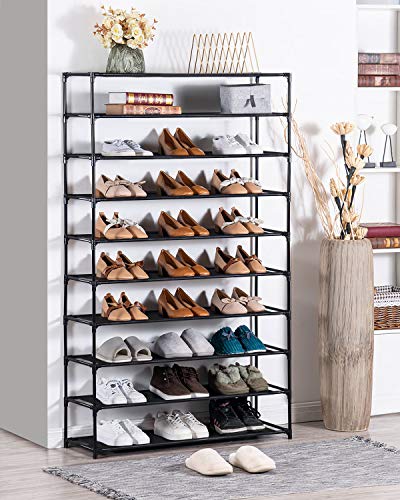 Youdesure 10 Tiers Shoe Rack, Large Shoe Rack Organizer for 50 Pairs, Space Saving Shoe Shelf, Non-Woven Fabric Shoe Storage Cabinet (Black)